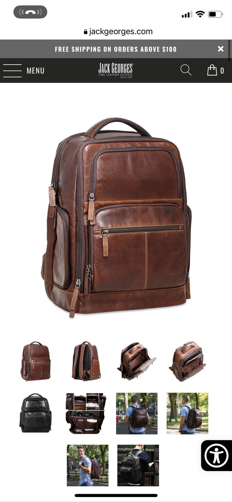 Jack Georges Brown Leather Backpack