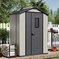 New in Box 3x5 FT Resin Storage Shed 0.6" Thick Panels Weatherproof Outdoor Tool Shed with Floor