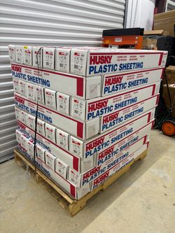 HUSKY PLASTIC SHEETING PALLET- 64 ROLLS- 12 ft. x 100 ft. Clear 4 mil - BRAND NEW- RETAIL $3520