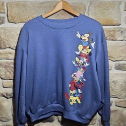 Vintage-Style Disney Jerry Leigh Blue Crewneck Mickey Minnie Donald Goofy Pluto