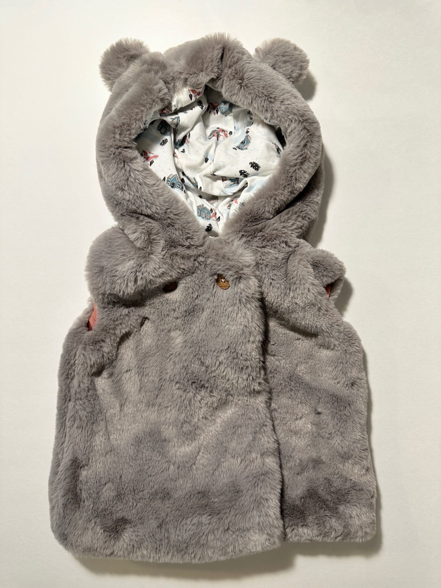 Catherine Maladrino Faux Fur Vest Bear Ears Gray 24 Months