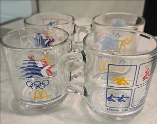 Anchor Hocking clear glass mugs-McDonalds 1984 Summer Olympics