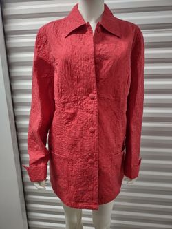 Coldwater Creek Red Silk Embroidered Jacket Size XL
