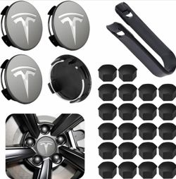 Tesla Model 3/Y matte black Center caps w 22 lug nutts covers