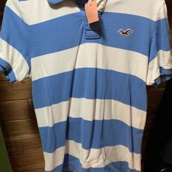 Hollister Polo Blue and White Stripe Shirt Mediums 