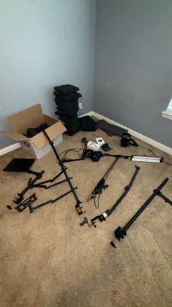 Podcast Studio Mics, Sound Panels, Camera Stabilizer, Desk Mounts, Light, Projector, 100” Screen