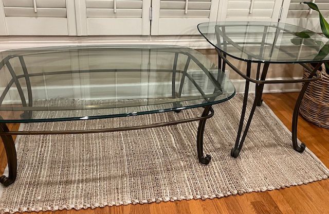 High-End Wrought Iron Coffee Table & Side Table Set, Brass Finish