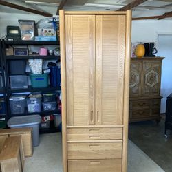 Vintage Post Modern Oak Armoire Chest Of Drawers By Thomasville 