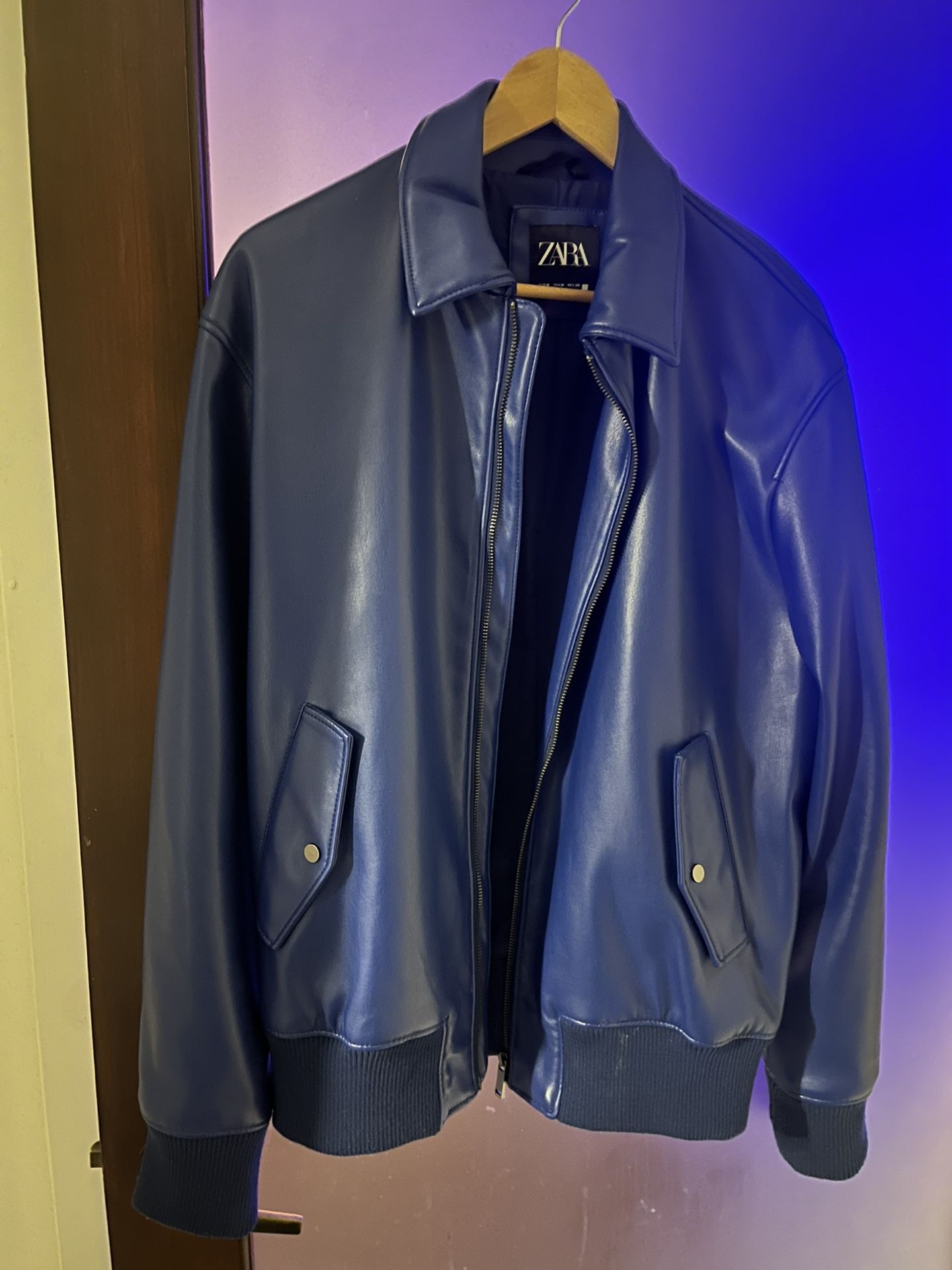 Leather Jacket, Blue, Large