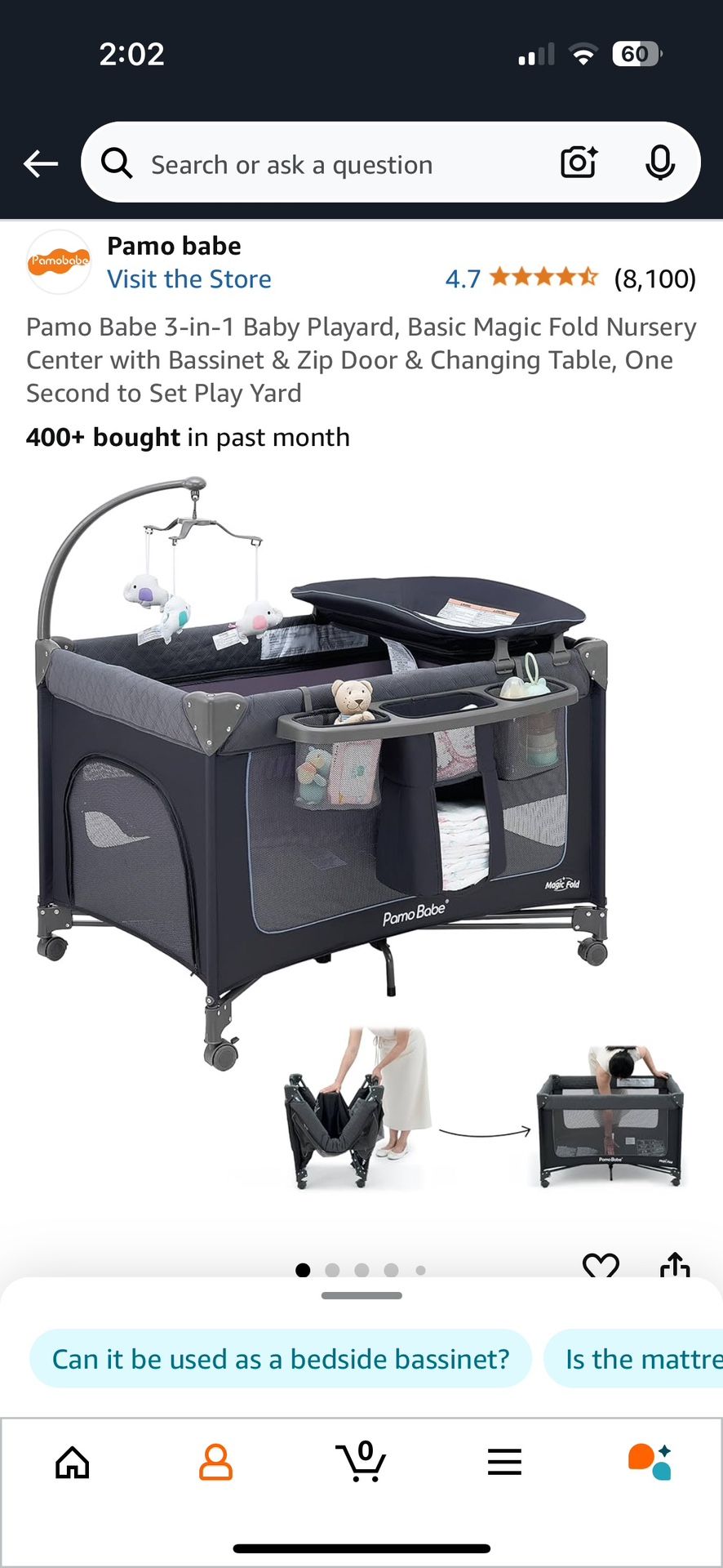 Brand New 3-in-1 Baby Playard, Basic Magic Fold Nursery Center with Bassinet & Zip Door & Changing Table, One Second to Set Play Yard, Pack & Play