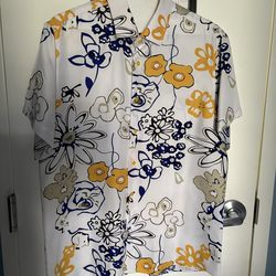 Suslo Couture Floral Woven Polyester Short Sleeve Button-Up Shirt Men's 2XL