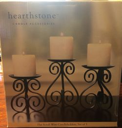 Candle Holders Flat Scroll Wire Set Of 3!