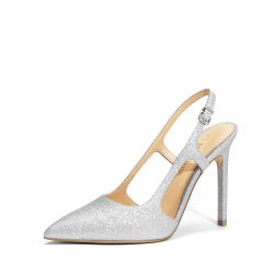 Women's Pointed Toe Stiletto Heels Pump Slingback Dress Shoes Silver Glitter Sz 10 *NEW*