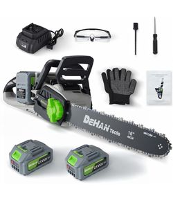 16 Inch Brushless Electric Chainsaw with 2 x 4.0Ah 21V Battery, Tool-Free Chain Tensioning, Instant Chain Brake & Transparent Oil Tank – Tools for Tre