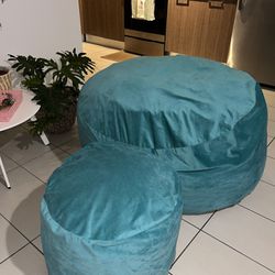 Teal (Ultimate Sack 5000: 5 Foot Bean Bag Chair) with foot stool