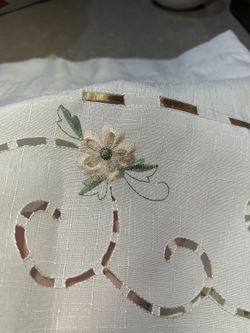 Cafe curtains, set of 2. Cutout embroidered  59 inch each like new condition 