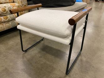 HEARTH & HOME Beige Ottoman with Wooden Handles