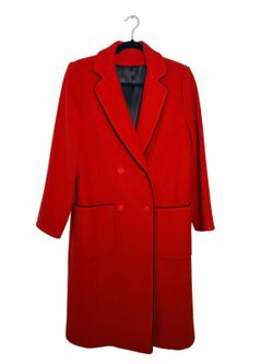Vintage Fleurette of California Red Double Breasted Coat Black Piping Women M
