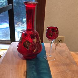 Vintage Bohemian Red Decanter& Cordial