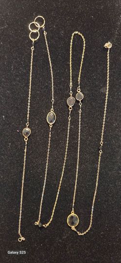 Vermeil, 925, black onyx cable links station necklace, 38"