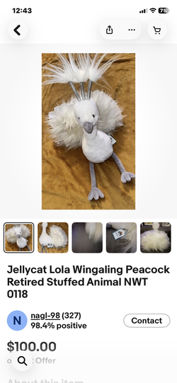 Retired Jellycat peacock Lola wingaling