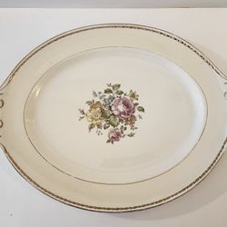 Vintage Homer Laughlin Eggshell Georgian Gold Floral Oval Platter 15.25"