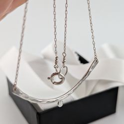 925 Sterling Silver Curved Bar Necklace Sterling Silver Curved Hammered Bar Necklace/Silver Hammered bar necklace
