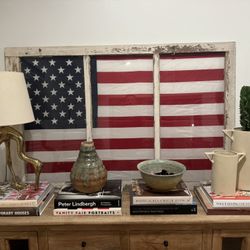 American Flag Set Behind Antique Window