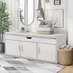 ECOTOUGE Storage Bench, Shoe Bench with Lift Top Storage, Entryway Bench with Cushioned Seat,