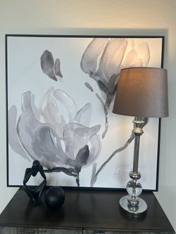 Table Lamp and Lampshade (velvet) Silver with glass bulb Accent
