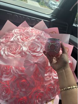 Ramo buchón pink  gift/ ribbon roses / handcrafted