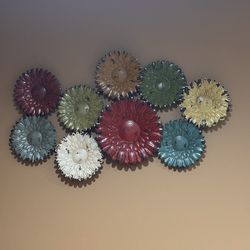 Colorful metal flowers  wall decor