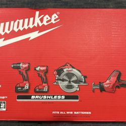 M18 18-Volt Lithium-lon Brushless Cordless Combo Kit (4-Tool) with 2-Batteries, 1-Charger and Tool Bag