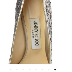 JIMMY CHOO Metallic Silver With Gold Heels