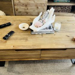 $400 OBBO Forma Natural 47" Wide Rectangle Wood Top & Metal Base Coffee Table 