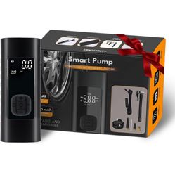 Tire Inflator Portable Air Compressor - Cordless Air Pump, Metal Cover, With Digital Tire Pressure Gauge LED Light, Multiple Mode Presets, Auto Stop, 
