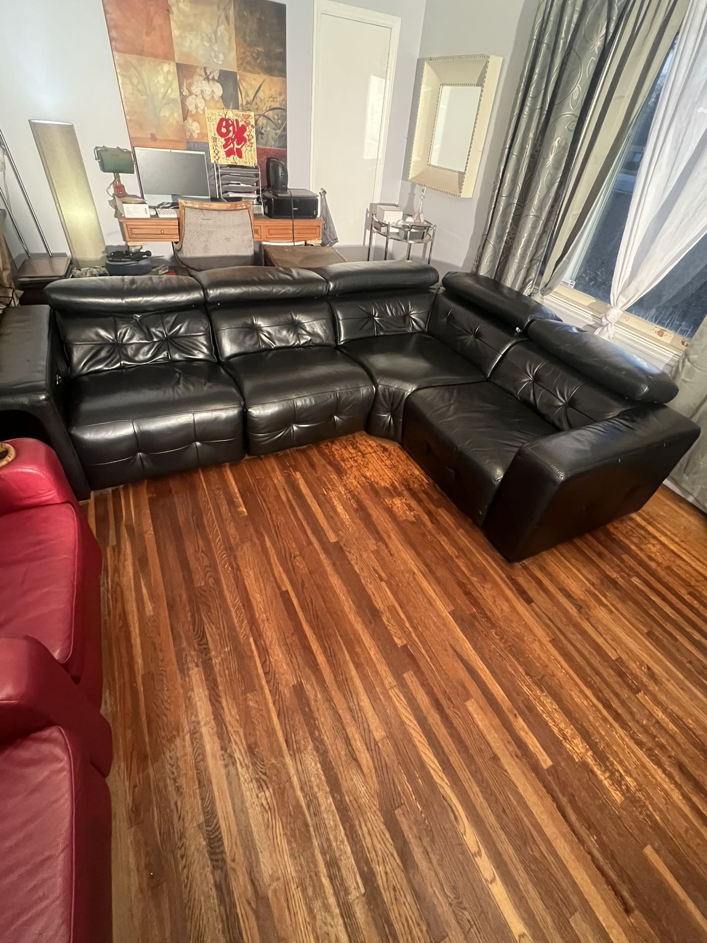 Black Faux Leather Sectional Electric Reclining Couch