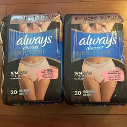 Always Discreet Underwear, S/M, 20ct, $12/each, $20 for both