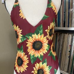 ZAFUL Red One Piece Sunflower Print Swimsuit Strappy Women's L size 8
