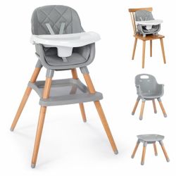 7 in 1 Wooden Baby High Chair for Toddler, Infant Feeding Chair with Removable Tray