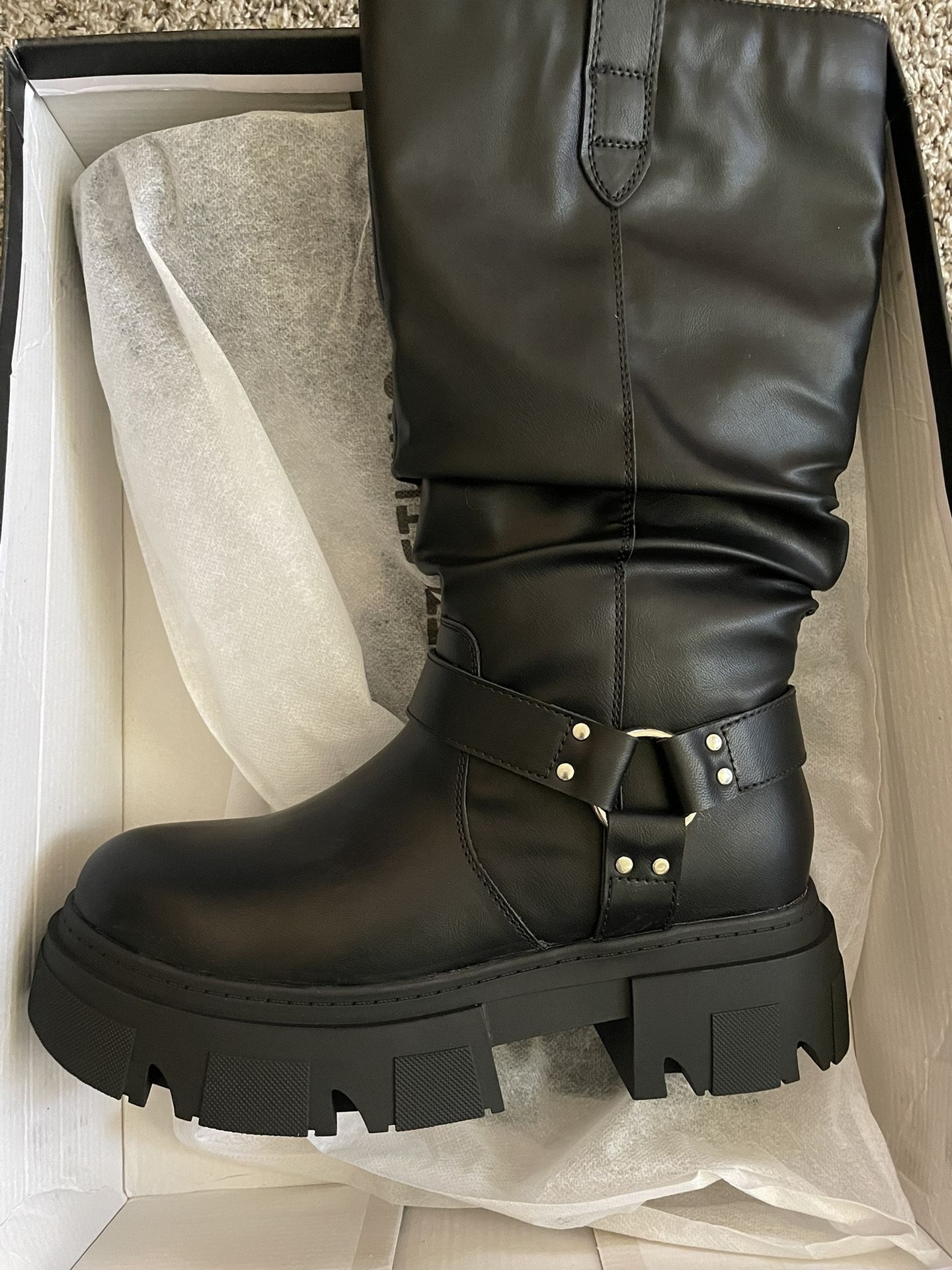 Black Chunky Knee High Boots