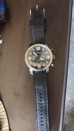 Fossil Nate Chronograph Black Dial Black Leather Strap Watch for Men - JR1436