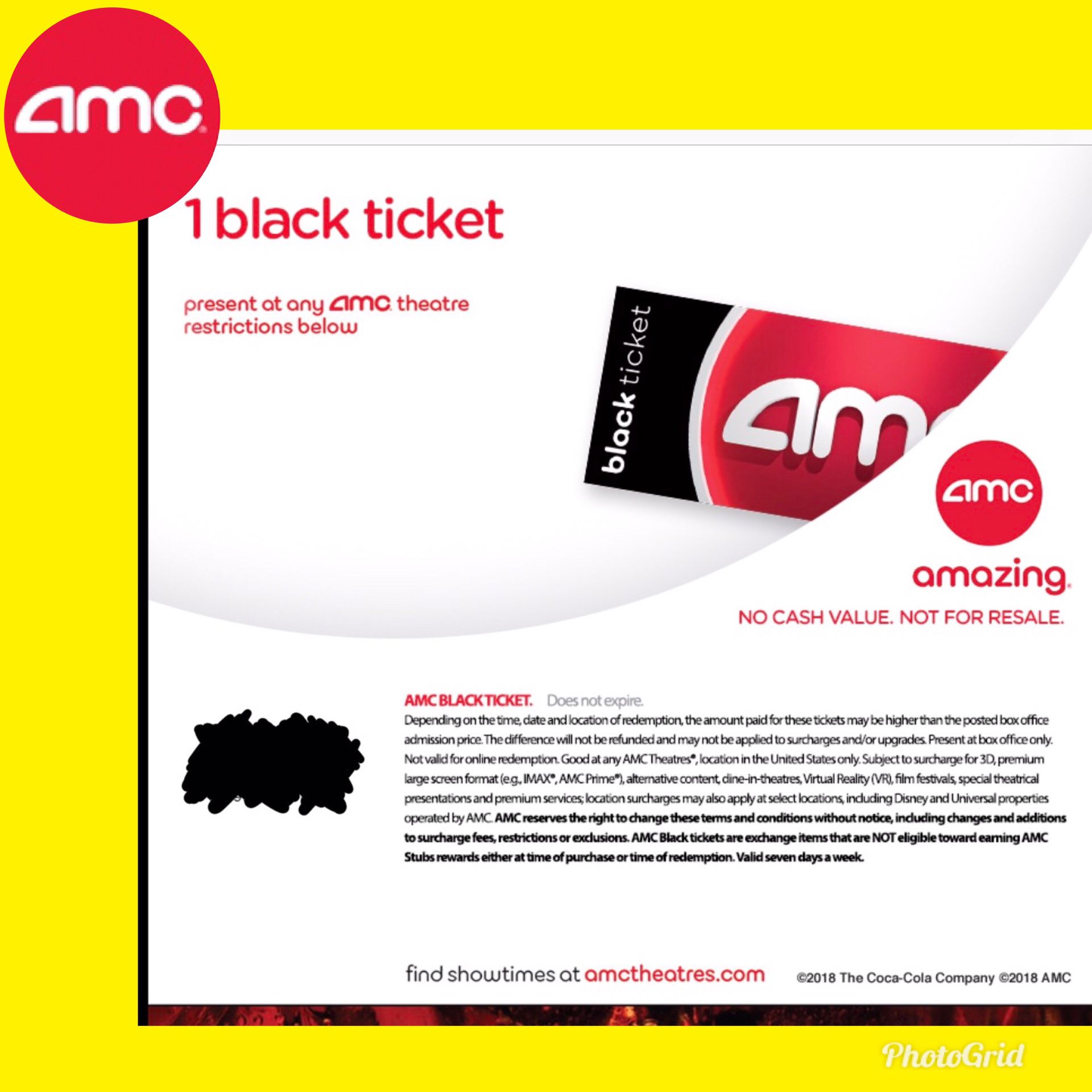 AMC Black Ticket Movie. No Exp. Any movie, Anyday