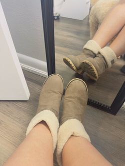 Tan Suede Shearling-Lined Winter Boots