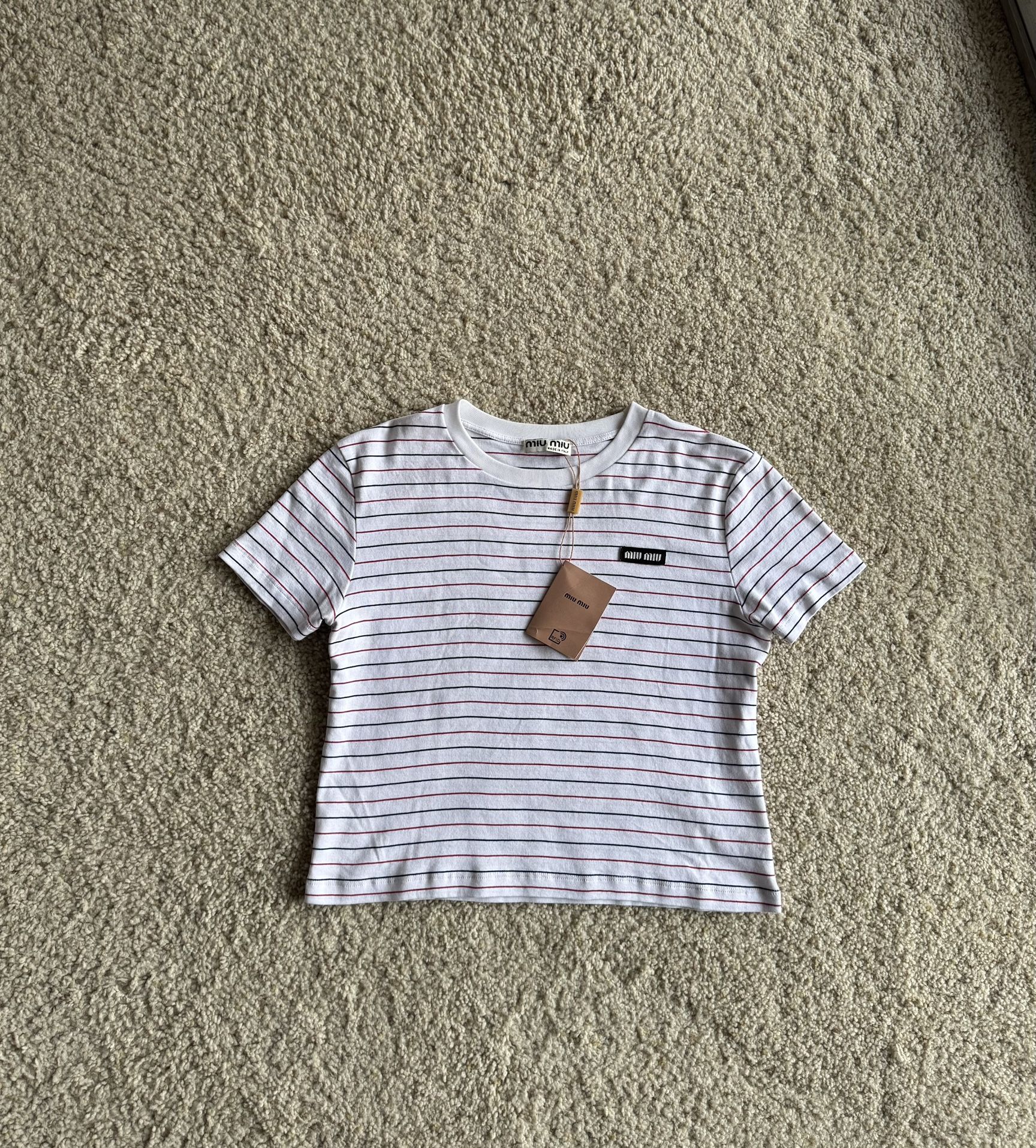 New Miu Miu Cropped Striped T-Shirt (S/M)
