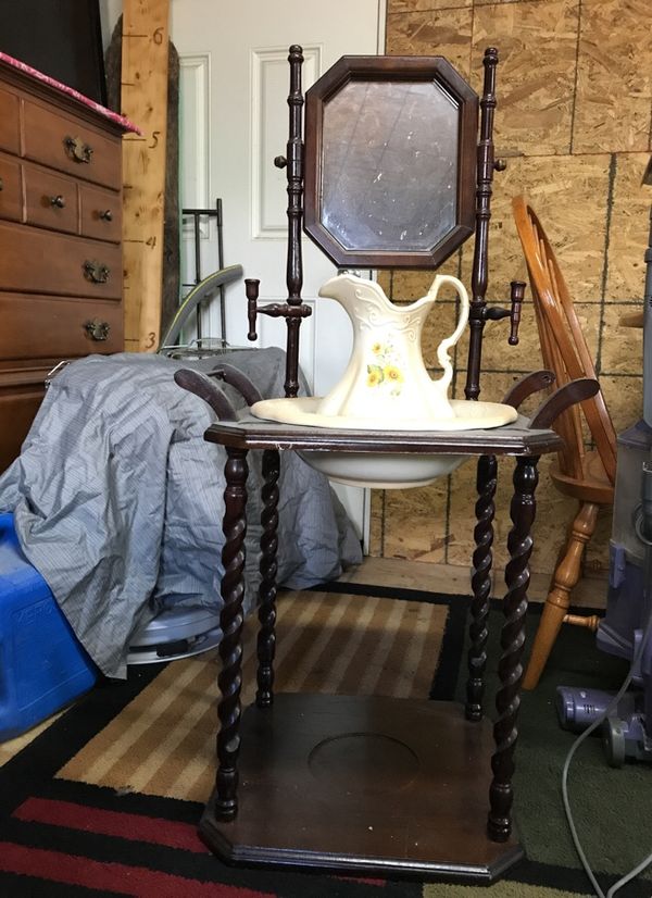 ANTIQUE IRONSTONE ENGLAND 1890 WASH BASIN PITCHER, BOWL, AND STAND