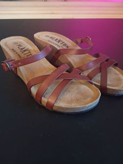 Plakton Strappy Leather Wedge Sandals Size 6.5