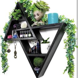 Rustic Curiosities Large Triangle Shelf - Crystal Display Altar Shelf for Stones, Essential Oils, and More 21.5 X 20 Inches (Black, Left Triangle Up)