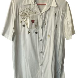 Vintage Monique Fashions Blouse Women’s Size Medium White Casino Theme