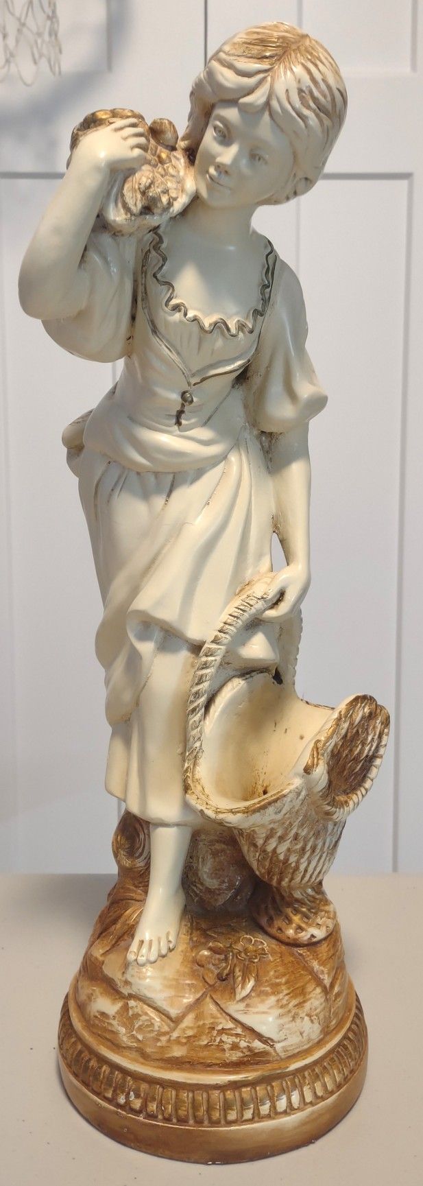 Vintage Marwal Chalkware Statue Planter Girl w/ Basket